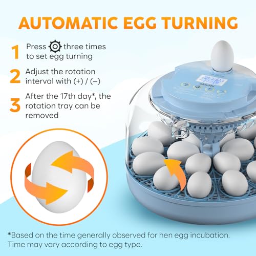 18 Egg Incubator with Automatic Egg Turning and Humidity Control – Egg Incubators for Hatching Eggs – Egg Candler, Water Bottle Refill, Air Vent, 360° View – Incubadora de Huevos de Gallina