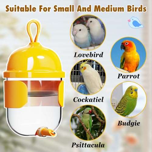 Birds Water Bottle, 330ML Automatic Bird Drinking Dispenser with Sensitive Valve, Stable & Leak-Proof Parrots Water Feeder for Small-Medium Birds - color: Yellow
