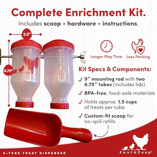 RentACoop Chicken Treat Dispenser - 2 Tube Enrichment Toy - size: Small Clear Tubes