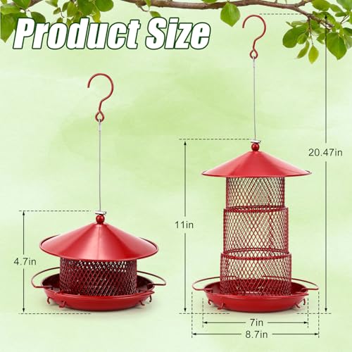 SiliFine 2 Pack Red Metal Bird Feeder for Outdoor Hanging 4 Lbs Large Capacity Squirrel Proof Wild Bird Feeder Heavy Duty Metal for Finch Cardinal Blue Jay Outside Garden Yard Decor