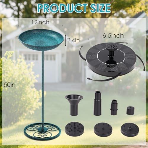 50 Inches Solar Bird Bath Fountain with 12" Bowl – Outdoor Cast Iron Birdbath with Solar-Powered Water Fountain, Round Base for Garden & Yard Decor (Turquoise Blue)