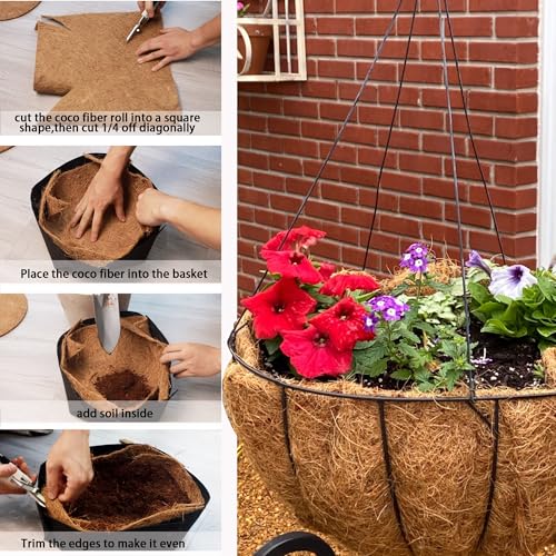 Coco Liner Roll 16x40 Inch Natural Coconut Fiber Mat for Planters | Natural Coconut Fiber, Cut-to-Fit Liner Roll, Ideal for Hanging Baskets, Planters, Window Boxes & Garden Use - size: 16in X 40in
