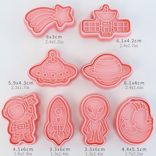 Space Cookie Cutters 8Pcs 3D Astronaut Rocket Cookie Molds for Party Baking | Food-Grade Plastic Cookie Stamps, Perfect for Astronaut Boy Birthday Party Homemade Snacks - color: Space