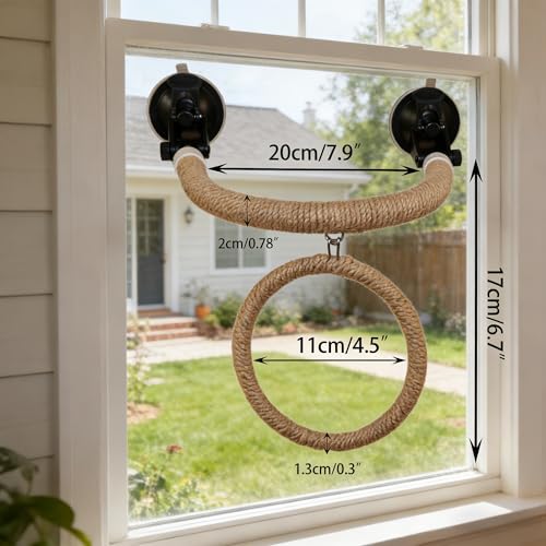 Natural Flax Bird Perch Stand, Strong Suction Cups Bird Window Perch | Movable Parrot Training Perch for Window Mirror Car Tiles | Universal for Budgie, Cockatiel, Conure (U-Shaped Perch + Swing) - color: U-Shaped Perch + Swing