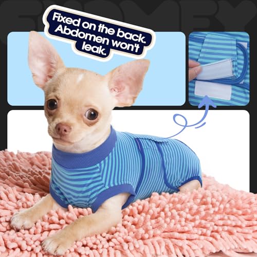 Recovery Suit for Dogs After Surgery,Soft Breathable Dog Bodysuit | E-Collar & Cone Alternative Surgical Suit,Male Female Dog Neuter Spay Suits Anti Licking Wounds Onesie Navy Blue Strips XS - color: Navy Blue Stripes, size: Xs(back:8.3-11.4in,wt:4-7lbs)