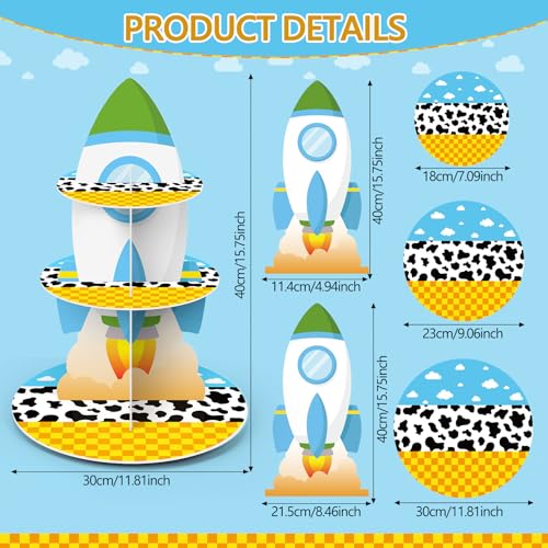 3 Tier Cartoon Story Party Decoration Cupcake Stand Cartoon Story Cupcake Tower Rocket Cake Holder Dessert for Birthday Party Baby Shower Dessert Table Decor Supplies - style: Toy
