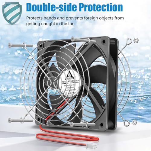 GDSTIME 120mm x 25mm 12V DC IP67 Waterproof Fan 2Pin Dual Ball High Speed | Brushless, Replacement for RV Fridge, Ice Maker, Wine Cooler, Mini Greenhouse, Outdoor Cabinet Cooling -120x120x25mm, 2500RPM - size: 120x25mm