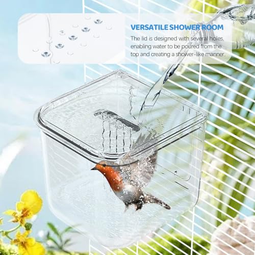 La La Pet No Mess Automatic Bird Feeder Large Capacity Feeding Bowl for Birdcage 2-in-1 Multifunctional Food Container and Bathtub for Parrots Cockatoos Parakeets Lovebirds