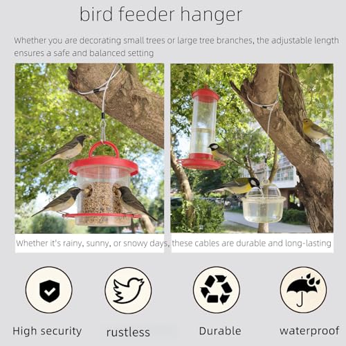 4 Pcs 59 Inch Premium Metal Planter Hangers，Bird Feeder Cable for Tree with Carabiner Clip，Bird House Hanging Hook and Chain Wire for Bird Feeders and Birdhouses，Baths，Baskets，Suet，Outdoor Camping