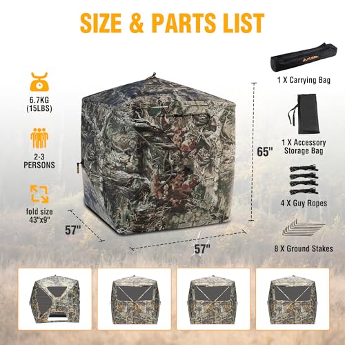 FLISSA Hunting Blind & Hunting Chair Bundle, Pop-Up Camouflage Deer Blind with Portable Folding Hunting Chair for Deer, Turkey & Ground Hunting