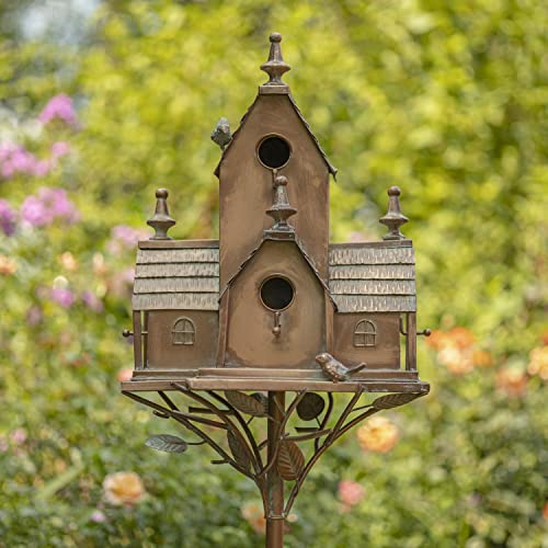 Zaer Ltd. Large Copper Colored Multi-Birdhouse Stakes, Room for 5 Bird Families in Each (XL Country Farm Home Colorado) - style: XL Country Farm Home Colorado