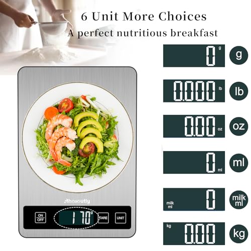 Food Scale, 22lb/10kg Digital Kitchen Scale Weight Grams and Ounces with 0.1oz/1g Precision, 6 Units and Tare Key Design, LCD Display & Stainless Steel Panel for Baking, Cooking, Postage