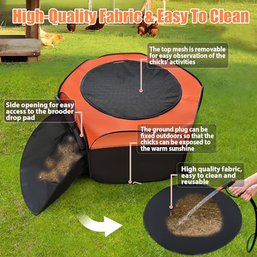 Brooder Box for Chick, 6-in-1 Chick Starter Kit - Brooder Heating Plate | Pop Up Chick Brooder Box with Baby Chicken Pen, Feeder, Waterer, Perch, Nesting Pad Up to 15 Baby Chicks, Duck and Quail