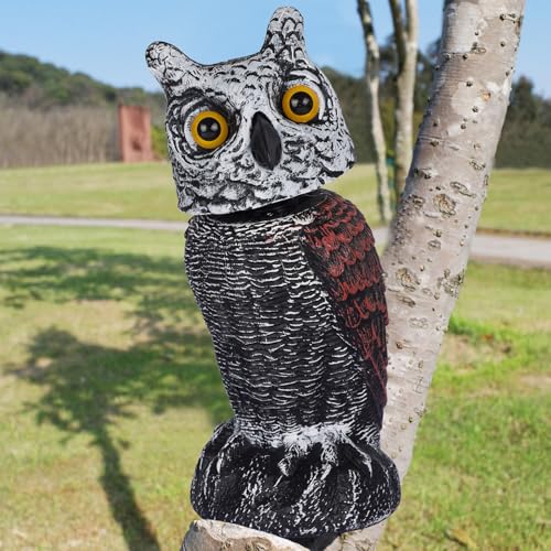 Hausse 3 Pack Bird Scarecrow Fake Horned Owl Decoy, Rotating Head Plastic Owl Bird Deterrents, Nature Enemy Horned Pest Repellent for Outdoor Garden - size: 3 Pack, Rotating Head