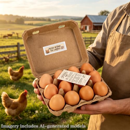 3-in-1 Fresh Farm Egg Packaging Set, 1200Pcs: 500 "Please Return Carton Stickers, 200 Egg Handling Cards, 500 "Eggs Unwashed Stickers – for Egg Farmers & Homesteaders