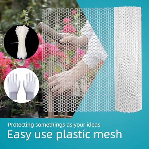 Pet & Garden Safeguard - 15.7IN x 16.4FT Roll - White Plastic Netting, Multi-Use Decorative Fencing for Poultry, Dogs, Rabbits,Chicken and Snake Barrier - color: White-16.4ft×15.7in