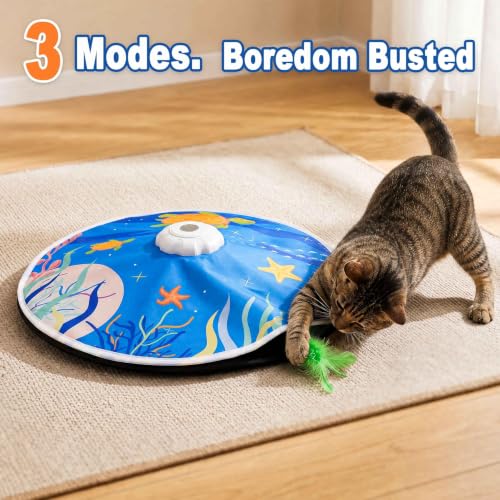 21 Pcs Interactive Cat Toys for Indoor Cats, Rechargeable Touch Activated Hide and Seek Toy with 2 Chasing Feathers, Bird Chirping for Bored Kittens