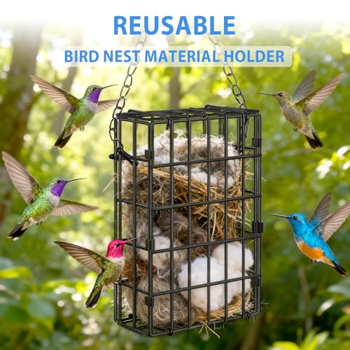Harhana Reusable Metal Bird Nest Material Holder - Holds Cotton, Twigs & Pet Fur for 5 Bird Families
