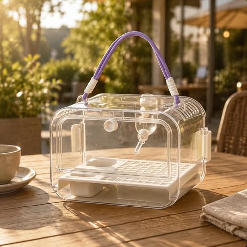 Cage Portable Pet Carrier Parrot Cage Mobile Aviary Lightweight Transparent with Handle and Ventilation Suitable for Travel Home Outings, Yellow - color: Yellow