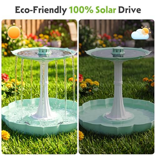 Solar Power Bird Bath Fountains Pump, Blue 2-Tier Cascade Water Feature for Outdoor Garden, Outside Pedestal Birdbath Kit for Yard Decoration & Wild Birds Feeding