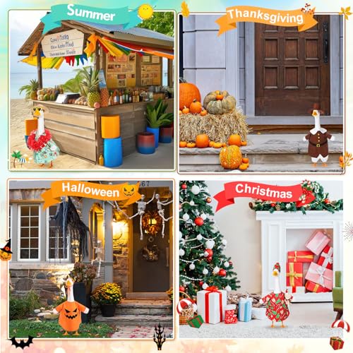 8 Set Boy Style Porch Goose Outfit 17inch, Seasonal Bundle | For Lawn Yard Decor, Seasonal Themes Include Fall Halloween Thanksgiving Christmas Valentines Easter Summer, Dress Hat Set - size: 17Inch, style: Boy Style