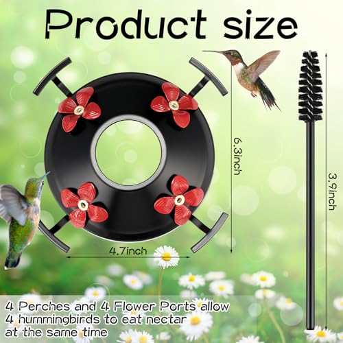 3 Pack Hummingbird Feeder Replacement Parts, Metal Top Cover with 4 Perches & 4 Flower Ports, Includes 3 Cleaning Brushes, No Feeder Bottom Base Included(Black) - color: Black