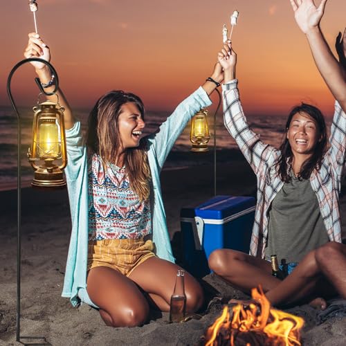 Hicarer 2 Pcs 48 Inch Shepherds Hooks for Outdoor 1/3 Inch Thick Metal Curled Garden Hooks Adjustable Bird Feeder Pole for Hanging Lanterns Plant Baskets Mason Jars Solar Lights Wedding Decor
