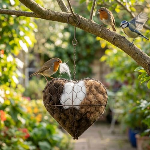 Alpaca Fiber Bird Nesting Heart, Refillable Bird Nesting Material Holder, Hummingbird Houses Nest Boxes for Outdoor Wild Birds Nestings