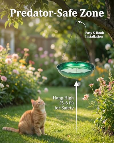 Hanging Bird Bath for Outside Metal Window Bird Feeder & Bath with Green Lime Gradient for Birds to Bathe Drink and Feed Anti-Splash Design Outdoor Garden Patio Decoration to Attract Wild Birds 11 in - color: Peacock Green Gradient