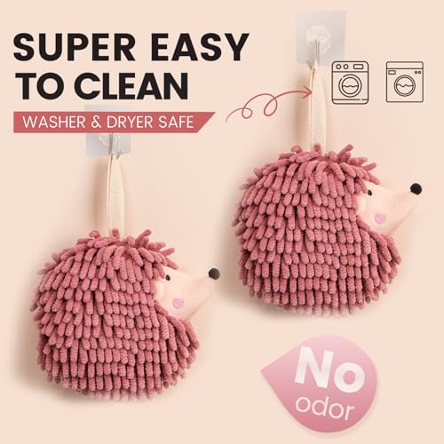 Hedgehog Shape Hanging Ring Hand Towels, 2-Pack,(Green), Chenille Super Absorbent Quick-Dry Towels, Household Cleaning Cloths for Bathroom and Kitchen - color: Hedgehog(green)