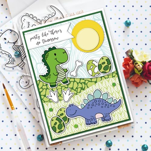 Layered Dinosaurs Clear Stamps and Die Set Reusable Wall Painting Template Dinosaur Egg Silicone Stamps Dinosaur Bones Cutting Die Cuts Stencil for Card Making DIY Craft Scrap-Booking - style: Layered Dinosaurs