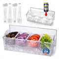 Pikanty Chilled Condiment Server Caddy with Ice Base - 4 Compartments and 4 Serving Tongs Included, Mimosa Bar, Taco Bar, Garnish Tray for Parties, Weddings, BBQs, Dishwasher Safe, Made in USA - style: Condiment Server Caddy on Ice