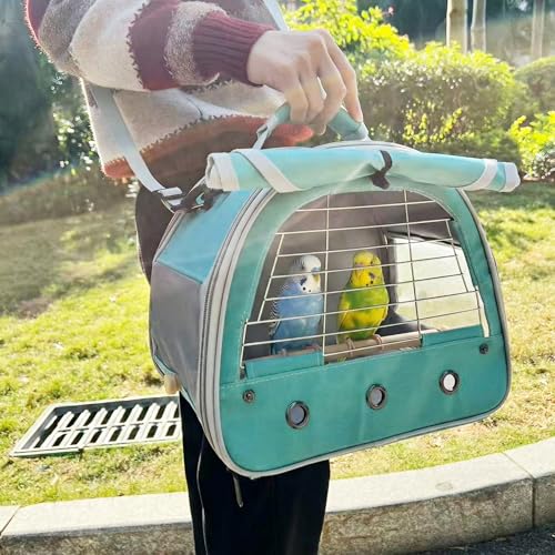 Bird Travel Carrier Cage, with Stainless Steel Metal Window and Wood Perch, Portable Bag for Cockatiel Parakeet Conure Green Cheek Budgie (Black, Steel Window) - color: Black