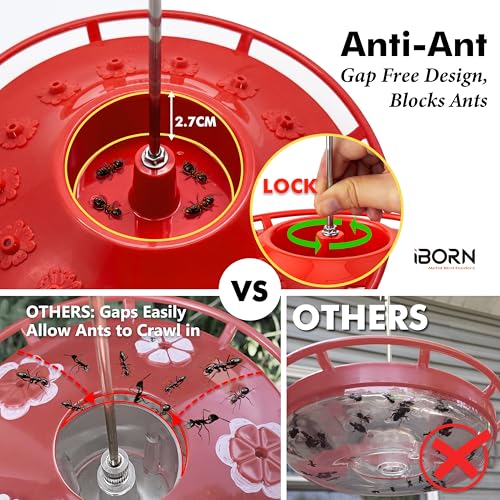 Hummingbird Feeder for Outdoor, Bee Ant Resistant, Flat, Plastic, 2 PK, Red | BPA free, 14 Feeding Ports, 13 OZ, 1.2LB,No Leak, Easy to Clean and Refilling, Hanging - style: 2 Pack