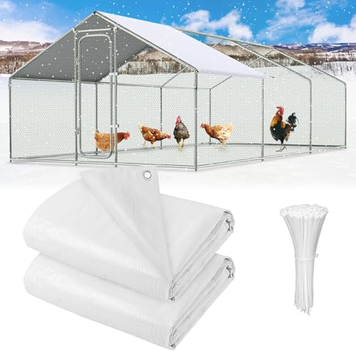 2 Pack Chicken Coop Cover Waterproof, 11.3 * 6.3 FT Chicken Run Cover Coop Tarp, Large Chicken Coop, Duck Coop Tarp Replacement,White (Top Cover Only, Frame Not Included) - size: 11.3x6.3 FT