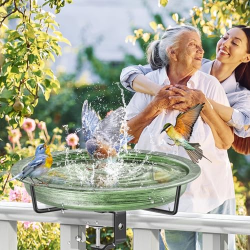 Deck Mounted Bird Bath for Outside, Detachable Birdbath Bowl with Sturdy Clamp, Outdoor Bird Baths Bowl for Attracting Birds Garden Yard Decor (Retro Green) - color: Retro Green