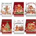 Oudain 6 Pcs Christmas Gingerbread Man Kitchen Towel Christmas Hand Towels Gingerbread House Dish Clothes Xmas Holly Candy Cane Hot Coco Tea Dishcloths for Home Kitchen Bathroom Winter Xmas Gifts - color: Gingerbread Man Style
