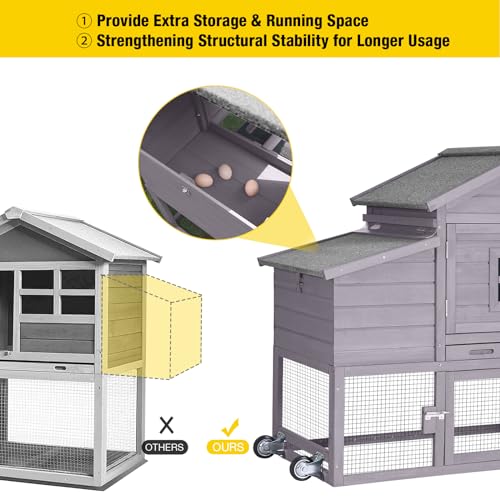 Aivituvin Chicken Coop Mobile Hen Coop, Large Poultry Cage with Wheels Outdoor Backyard Chicken House