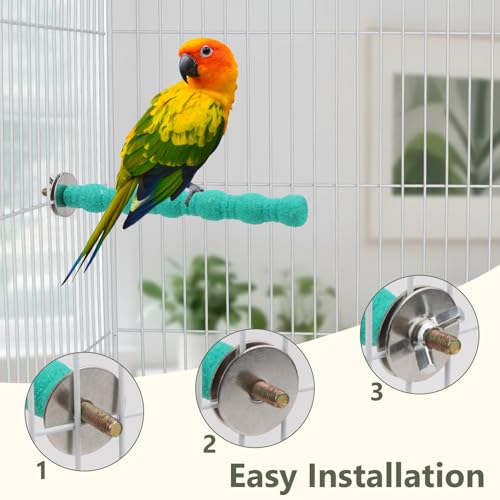 Litewoo Pet Bird Perch Parrot Rough-surfaced Stand Toy Branch Nature Wood Quartz Sand Branches Nail Perch for Small Medium Birds Cockatiel Parakeet Conure Cage Accessories (Green, 6.3in) - color: Green, 6.3in