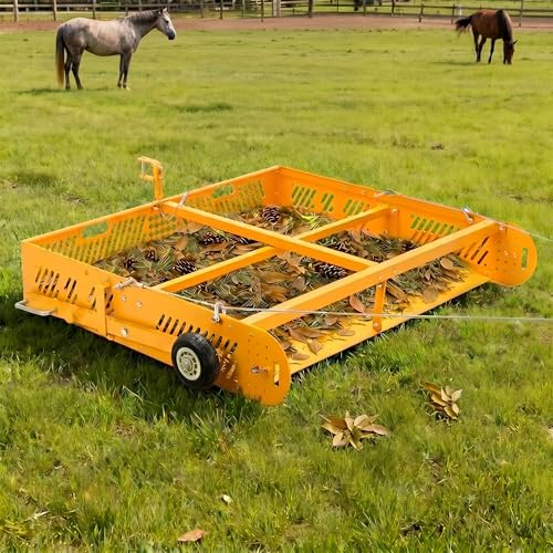 POPMOON 2-in-1 Horse Manure Fork Paddock Cleaner Tow Behind Trailer, 330 lb | Manure Scooper Yard Sweeper for Horse Manure, Heavy Duty Drag Manure Collector Fit ATV UTV Pasture Stable Farm Yard Cleanup - size: 43.5" L -with wheels
