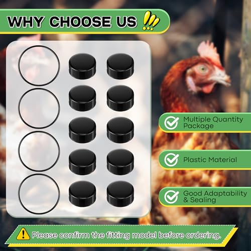 Poultry Fountain Renewal Waterer Part, 10 Replacement Cap,4 O Ring,Black | Compatible with Miller PPF3/PPF5/PPF7,Compatible with Farm-Tuff 3/5/7 Gallon Poultry Founts - color: Black