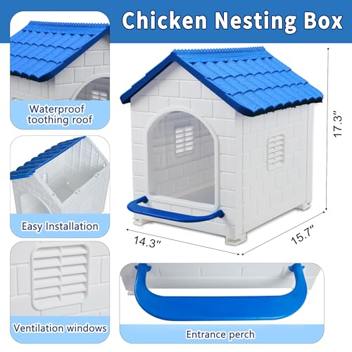 Nesting Boxes for Chicken, Large Single Compartment Chicken Nesting Boxes | 100% Waterproof Hens Nesting Box for Laying Eggs for Hens, Ducks and Poultry, Indoor & Outdoor Use(Blue) - color: Blue, size: 15.7"D x 14.3"W x 17.3"H