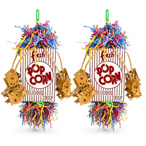 Bonka Bird Toys Popcorn Explosion Bird Toy 15" x 6" Foraging Shredding Toy for Small to Medium Birds Parakeets Cockatiels Conures Natural Paper Cardboard Hanging Cage Toy (Pack of 2) - size: Pack of 2
