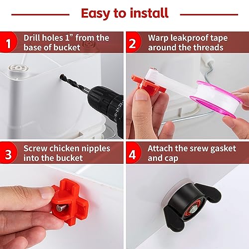 Dreyoo 40 Pcs Horizontal Chicken Waterer Nipples with Drill Bit | Cleaner Water, Water-Saving Release, Dual-Seal Protection, Durable ABS & Steel, Wide Poultry Use, Complete DIY Kit