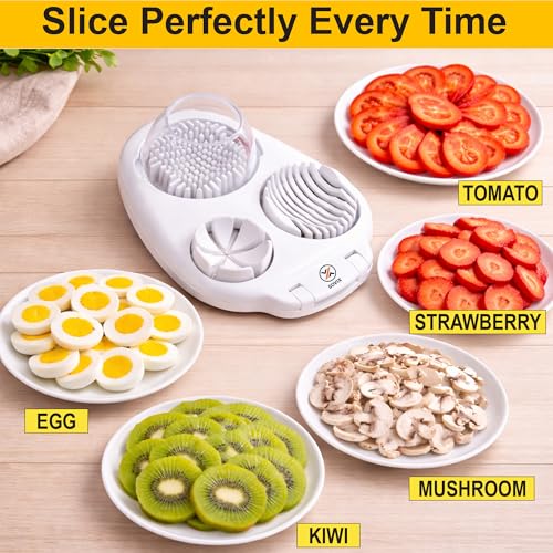 Egg Slicer for Hard Boiled Eggs – 3-in-1 Stainless Steel Egg Cutter & Hard Boiled Egg Slicer, Heavy Duty Egg Chopper with Cleaning Brush for Strawberry, Mushroom, Grape, Cherry Tomato