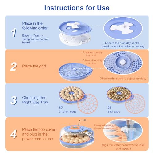 26 Eggs Incubator with Voice Control, Automatic Egg Turning & Humidity Control, °F/°C Switchable, Built-in Egg Candler, Poultry Hatcher for Chicken Duck Bird Eggs - Blue - color: Blue