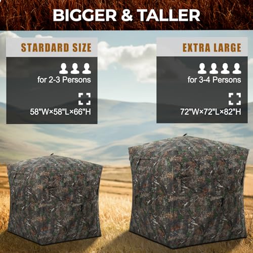 Portable Hunting Blind - 270°/360°See Through with Waterproof Floor Mat | Detachable Ground Mat, Silent Adjustable Windows, Pop Up Ground Blind for 2-4 Person, Camouflage Shelter for Turkey Deer - size: 3-4 Person（270° See Through）