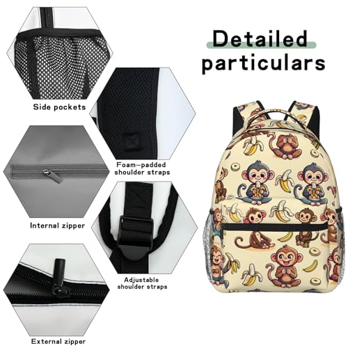 Cute Monkey and Banana Casual Backpack, Lightweight Laptop Bag Daypack, Cartoon Jungle Backpacks for Women Men Teens Students, Fun Polyester Bookbag Gifts for School Work Travel Hiking - color: Monkey