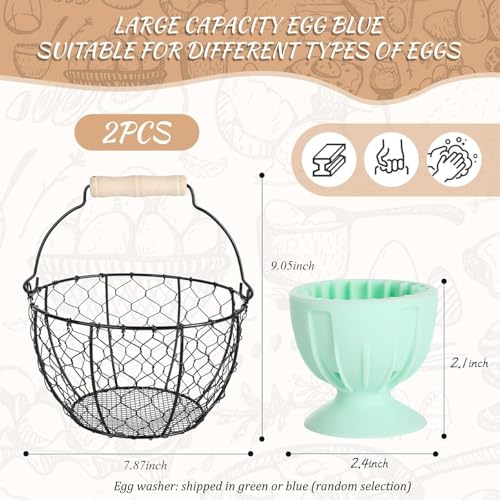 2 Pcs Egg Basket With Handle,Wire Egg Basket for Gathering Fresh Eggs, Round Egg Collecting Basket for Farm,Vintage Style Chicken and Duck Eggs Basket Egg Countertop Storage Container Holder ﻿ - color: Black