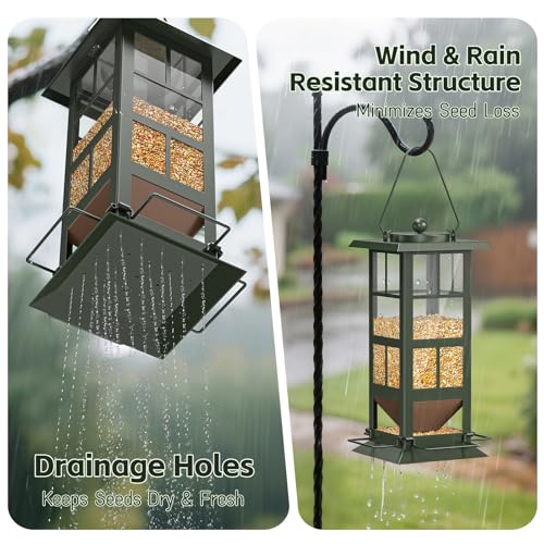 Wildpark Wild Bird Feeders for Outdoors - Small Metal Hanging 4 Port Bird Feeder with Drainage Holes, Easy to Fill Weatherproof Design - Attracts Cardinals, Blue Jays & More